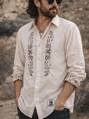 Authentic Hendrix Embroidered Button Down Shirt XXL Boho Western Floral Contrast